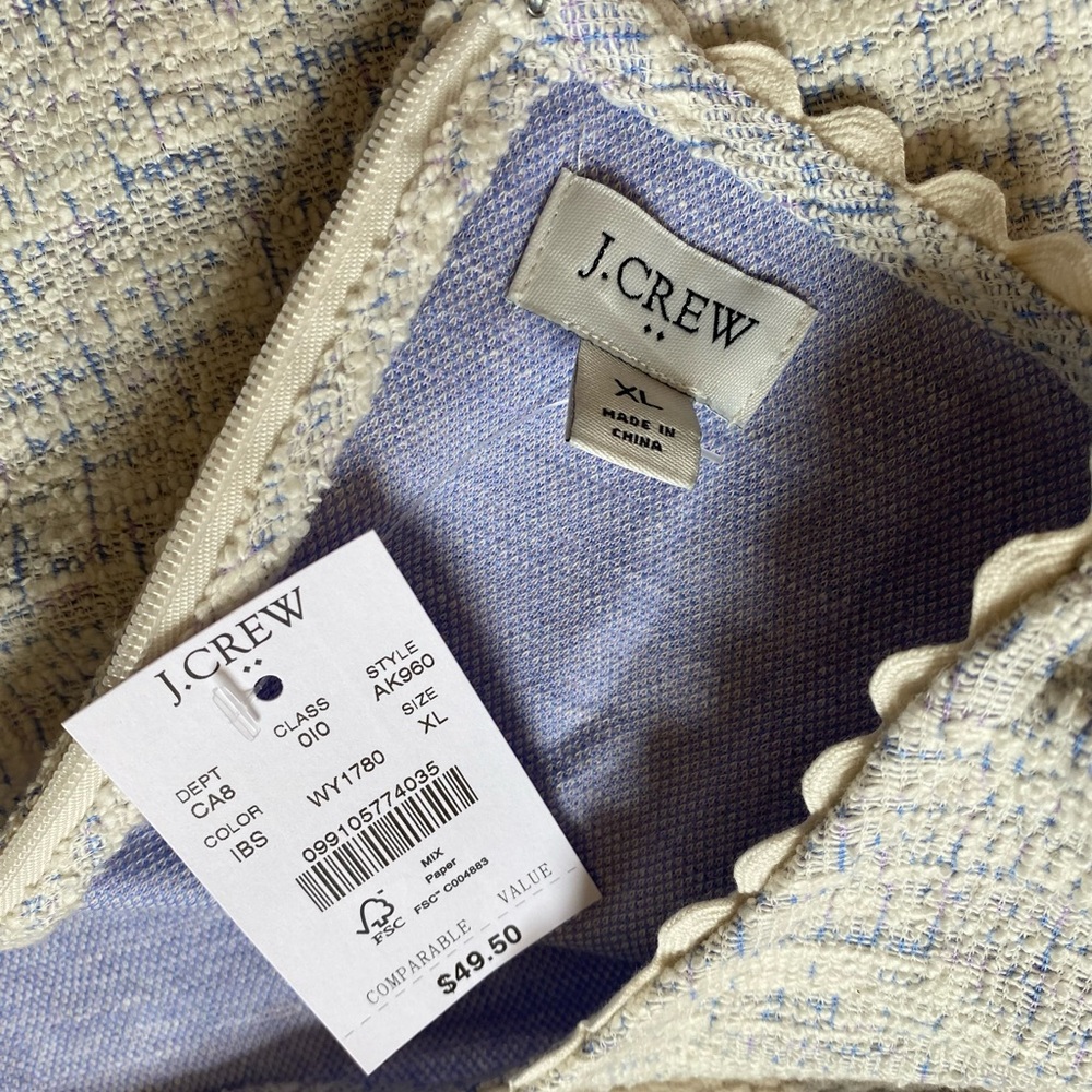 J. Crew Textured Blue & White Scalloped Tank-XL - Picture 10 of 12